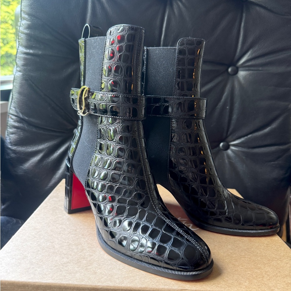 Christian Louboutin Black Ankle Boots with Red Sole